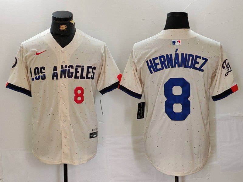 Men Los Angeles Dodgers #8 Hernandez Cream Fashion Nike Game MLB Jersey style 33